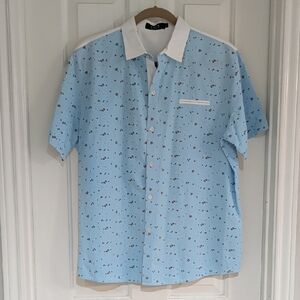 SSLR Men's Collection Sky Blue Printed Button-Down Shirt L